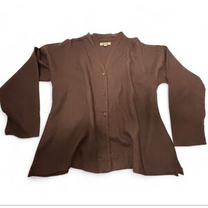 FLAX Brown Linen Button Down Tunic lagenlook, minimalist woman’s large EUC